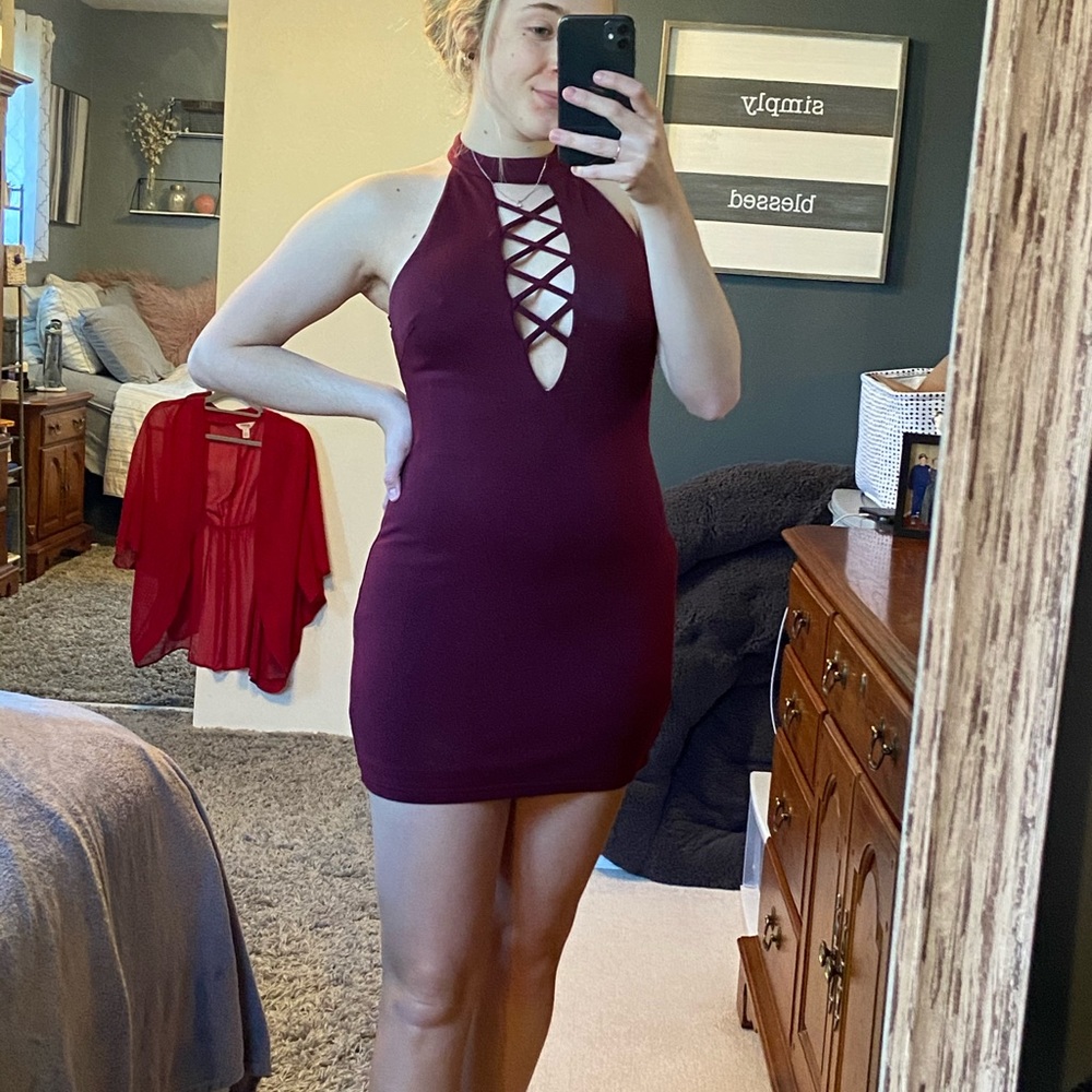 F21 Burgundy Halter top Dress